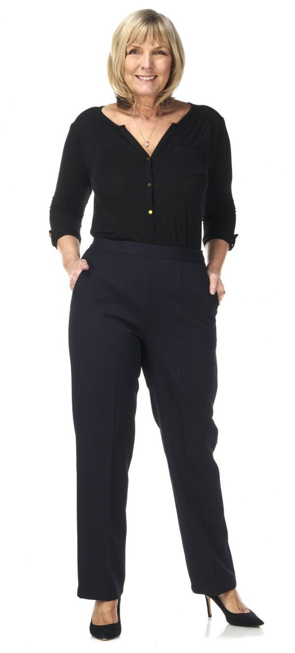 Pinns iris navy trouser wider leg 29" half elastic waist