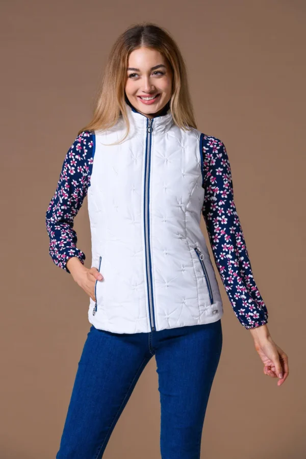 Stripe Trim Gilet White Paco