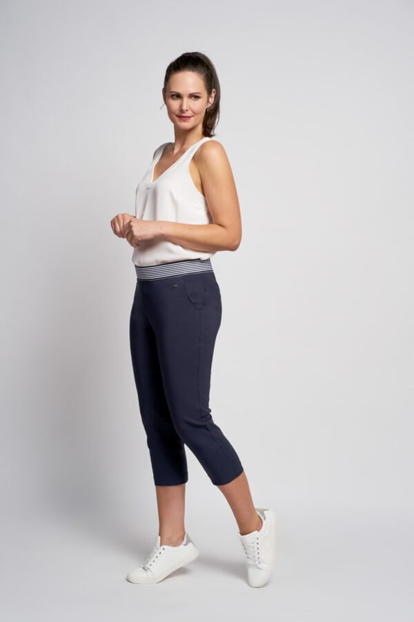 575c Stripe Waistband Cropped Pants Navy Pinns