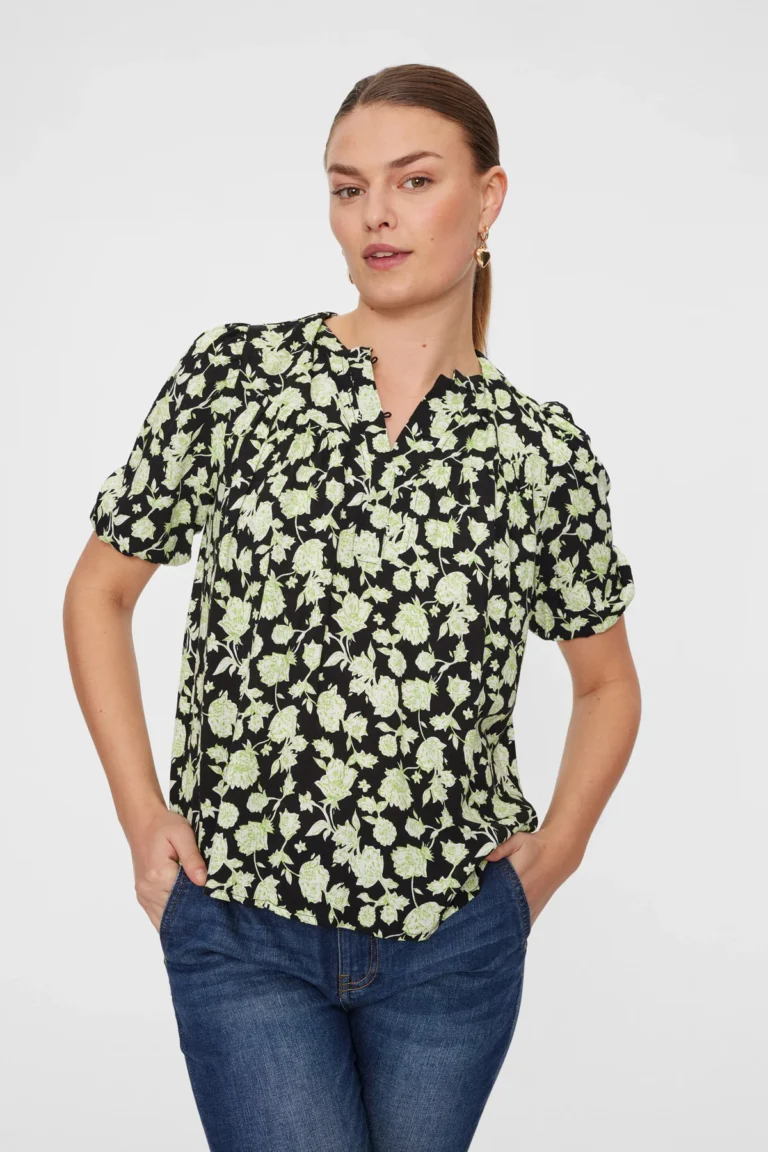 Bello Floral Blouse Black Bud Green Freequent