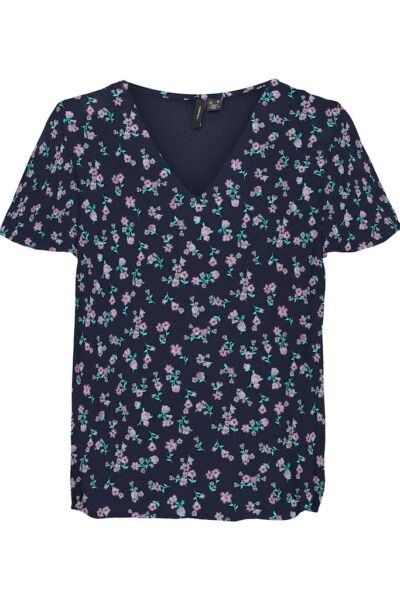 Smilla Short Sleeve V-Neck Top Navy Blazer Vero Moda