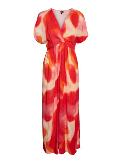 Jade Short Sleeve V-Neck Dress Tangerine Tango Vero Moda