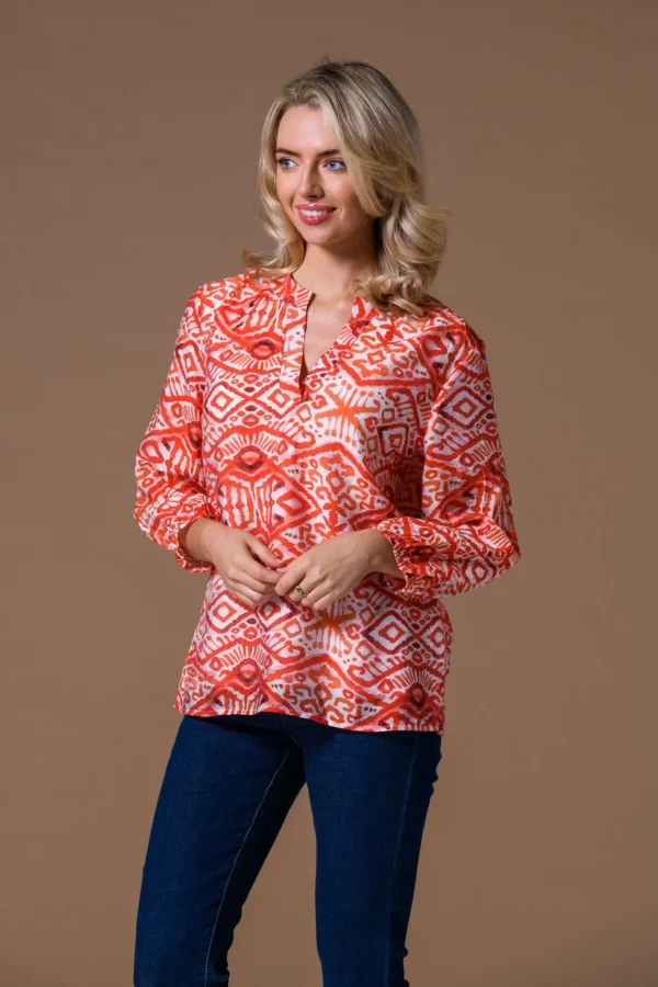 Aztec 3/4 Sleeve Top Orange Paco