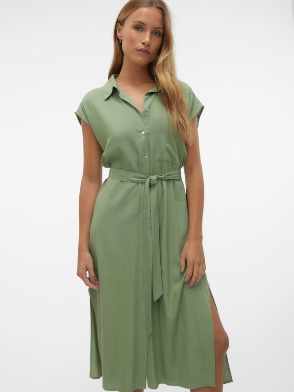 MyMilo Sleeveless Calf Shirt Dress Hedge Green Vero Moda
