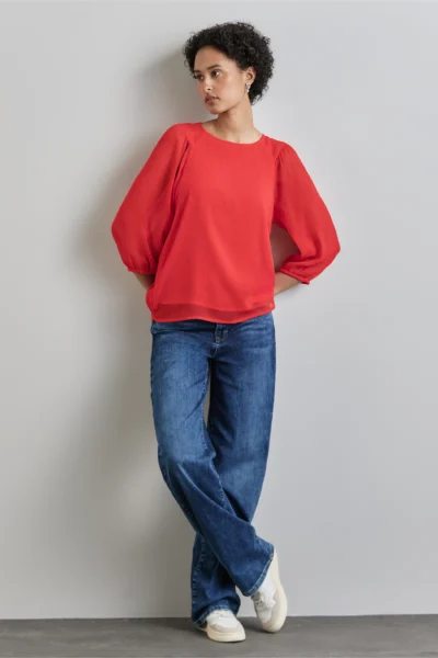 Raglan Chiffon Blouse Mandarin Red Street One