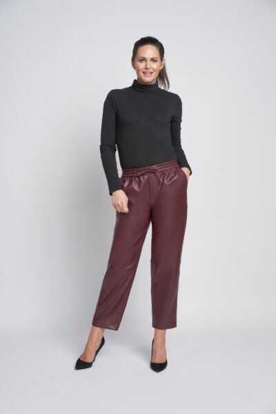 Leatherlook Elasticated Waist Jogger Wine Pinns