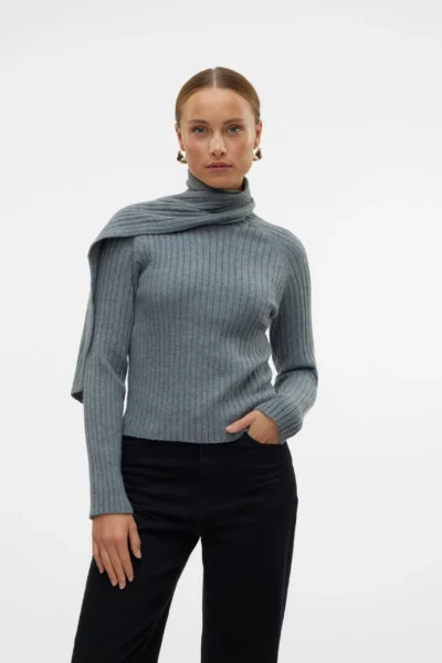 VMZoey LS Wrap Neck Pullover Medium Grey Melange Vero Moda