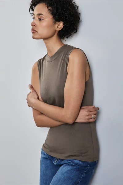 Turtle Neck Sleeveless Top Muddy Brown Street One
