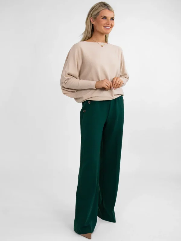 Sardinia Button Detail Trouser Green Kate & Pippa