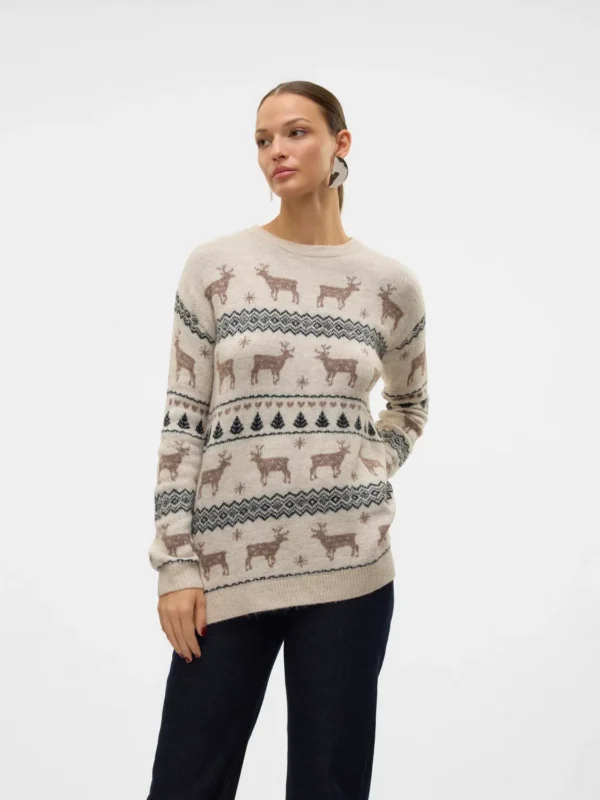 VMDeers LS O-Neck Xmas Pullover Birch Vero Moda