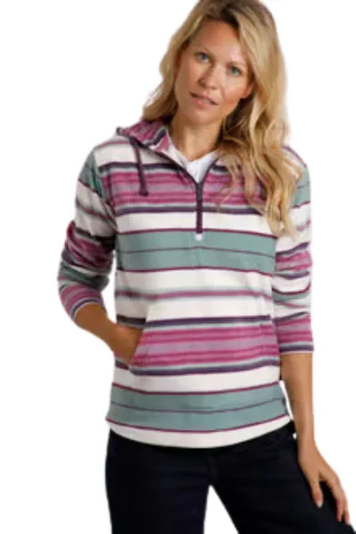 Lana 1/2 Zip Stripe Microfleece Hoodie Light Cream Weird Fish