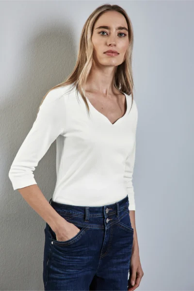 Heart Neck Ada 3/4 Sleeve Off White Street One
