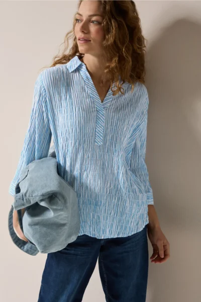 Seersucker Stripe Blouse Ultramarine Cecil