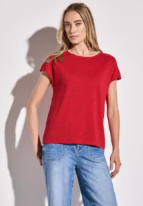 Linen Look Top with Lace Shoulder Glory Red Street One