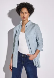 Striped Cotton Blouse with Collar Smoked Blue Street One