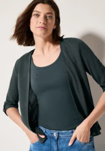 Open Crepe Jacket Slate Khaki Cecil
