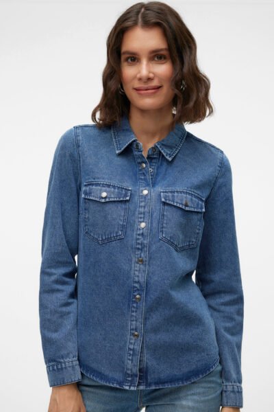 VMJennie Long Sleeve Denim Shirt Medium Blue Denim Vero Moda