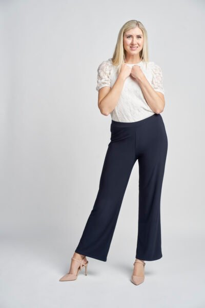 Wide Leg Pull On Pants Navy Pinns