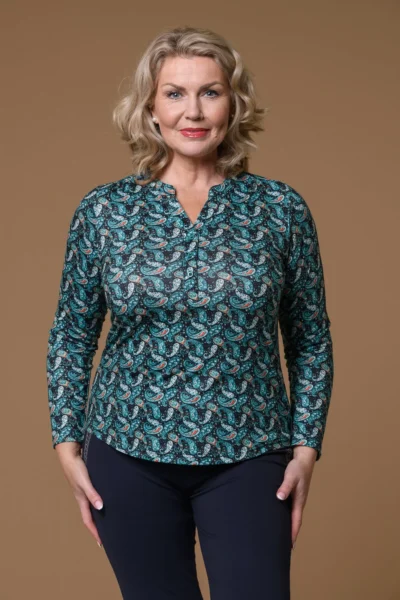 Paisley Print Nehru Collar Top Blue Paco