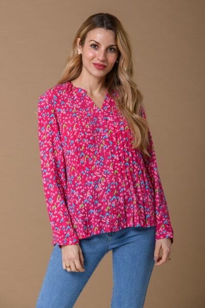 Pintuck Print Top Hot Pink Paco