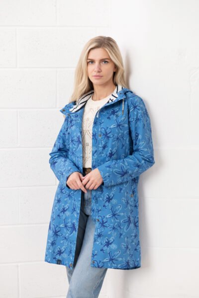 Beachcomber Long Jacket Marine Blue Floral Lighthouse