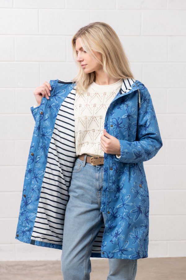Beachcomber Long Jacket Marine Blue Floral Lighthouse - Image 3