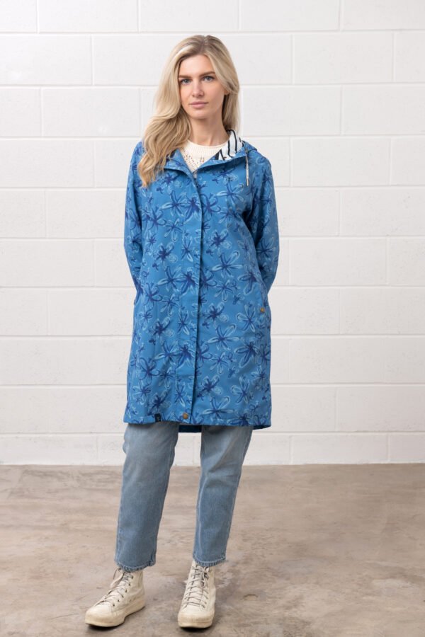 Beachcomber Long Jacket Marine Blue Floral Lighthouse - Image 4