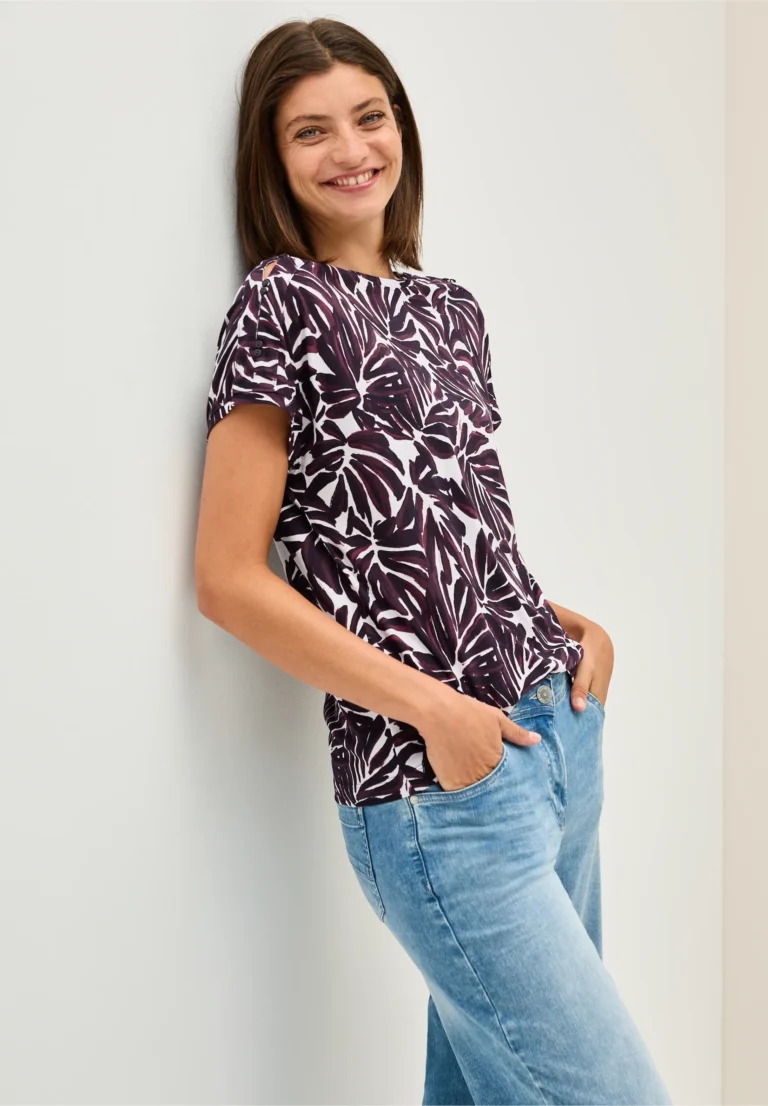 Print Cold Shoulder Top Mulberry Red Cecil