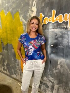 Abstract Palm Print Top Cobalt Paco