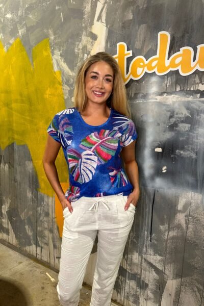 Abstract Palm Print Top Cobalt Paco
