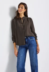 Washed Tunic Blouse with Frill Details Deep Roast Brown Street One