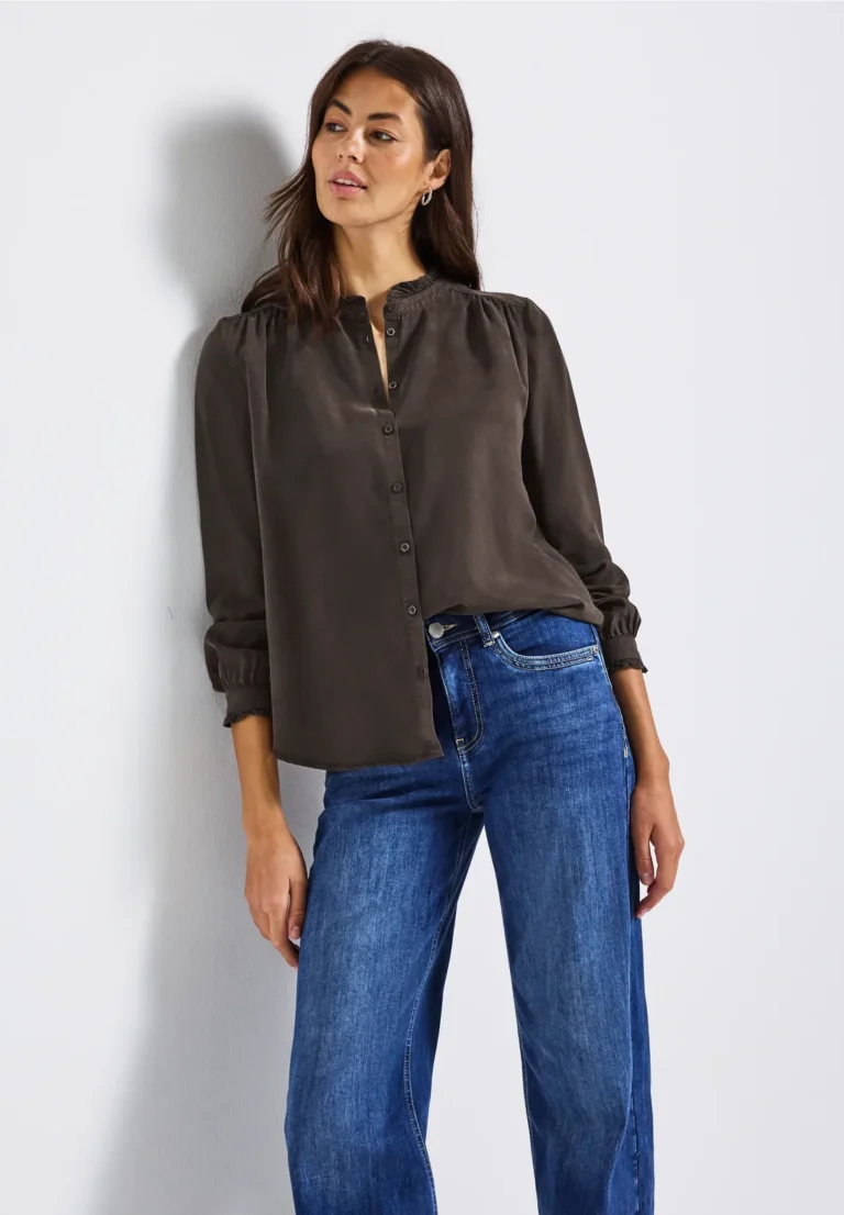 Washed Tunic Blouse with Frill Details Deep Roast Brown Street One