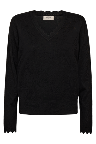 FQKatie Scalloped V-Neck Black Freequent