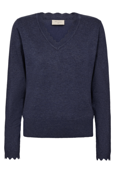 FQKatie Scalloped V-Neck Vintage Indigo Melange Freequent