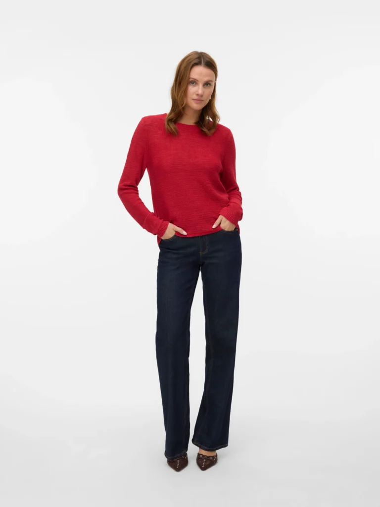 VMNuevocharity Ls O-Neck Pullover Ribbon Red Vero Moda