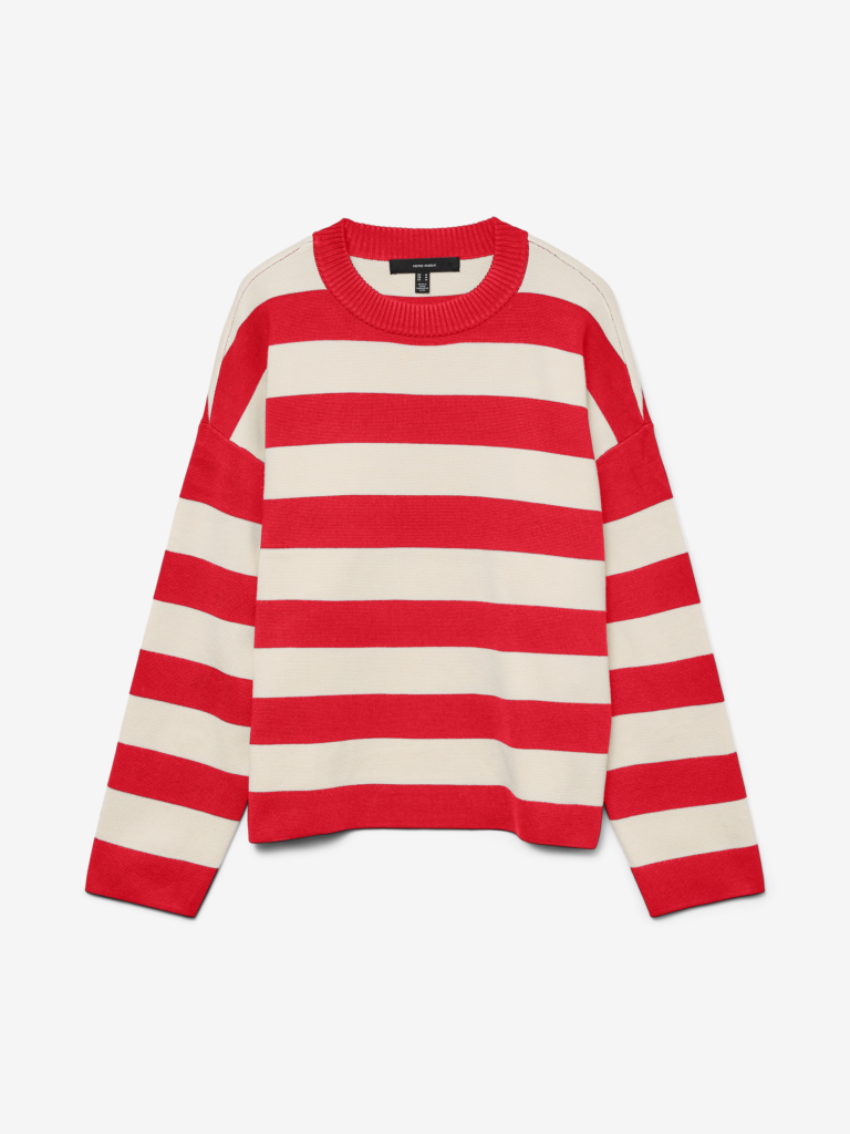 VMSilje Ls O-Neck Boxy Pullover Stripe Ribbon Red Vero Moda