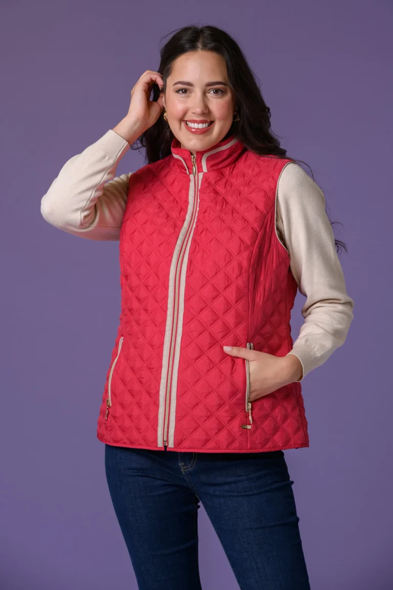 Contrast Trim Gilet Red Paco