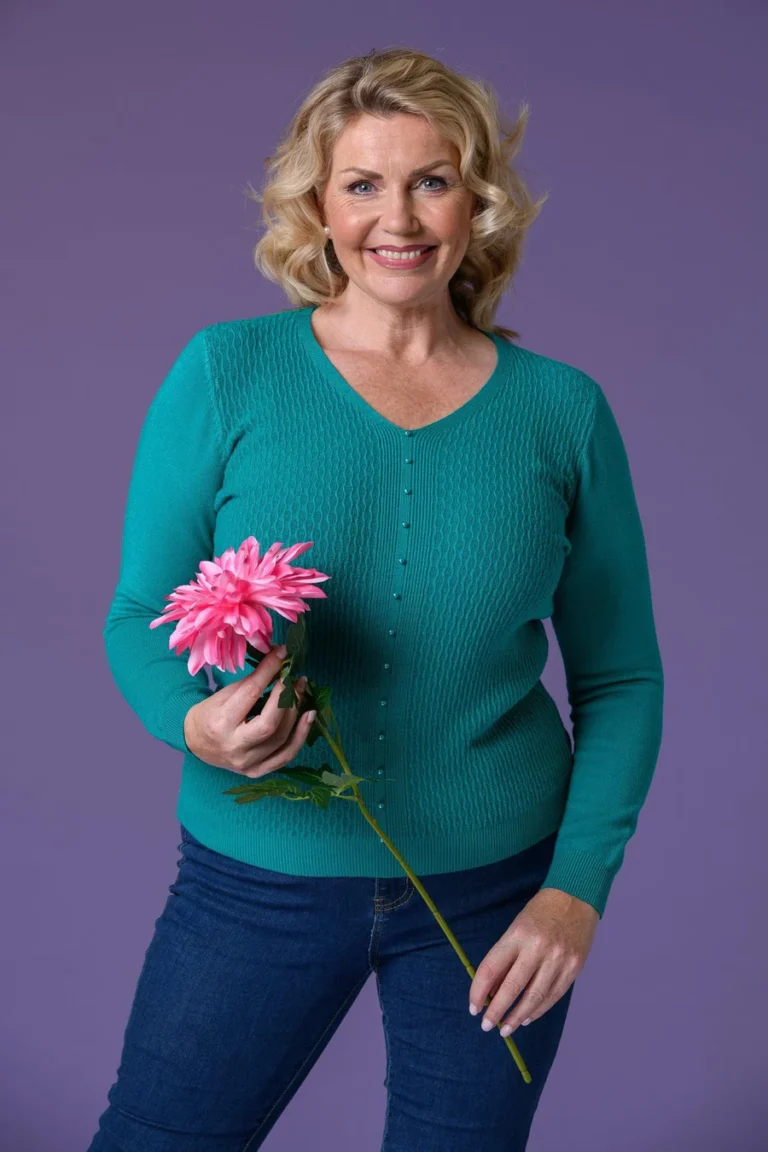 Pearl Front Rib Sweater Teal Paco